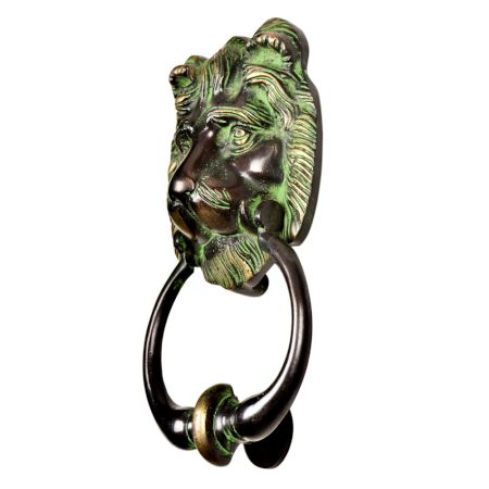 Hand Crafted Brass Lion Head Door Knocker Ring With Patina