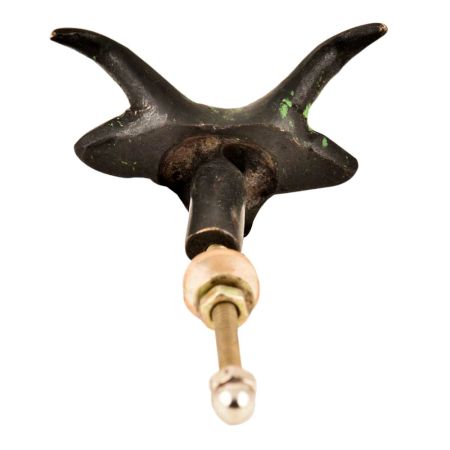 Brass Steer Head With Horns Drawer Knob And Patina