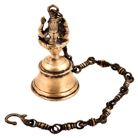 Traditional Brass Temple Bell With Lord Shiva Statue With Chain