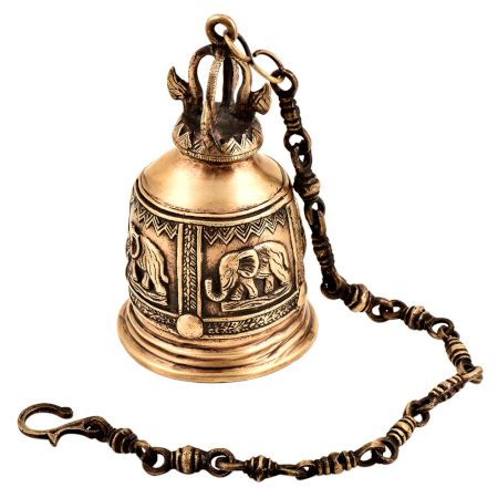 Brass Engraved Elephant Mandir Hanging Bell