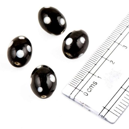 Black Polka Dotted Loose Beads For Jewelry Making And Home Decoration (Pack Of 12)