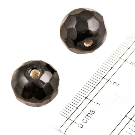 Black Faceted Glass Beads For Making Jewelry (Pack Of 12)