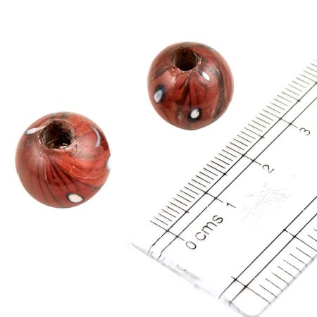 Rust Painted White Dots Round Glass Beads For Jewelry (Pack Of 12)