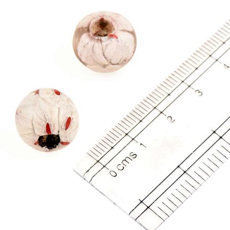 Ivory Color Flower Painted Glass Round Loose Beads (Pack Of 12)