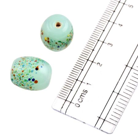 Teal Blue Decorative Glass Barrel Shaped Jewelry Beads (Pack Of 12)