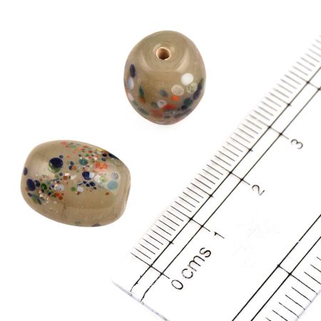 Putty Color Loose Glass Jeweley Barrel Shaped Beads (Pack Of 12)