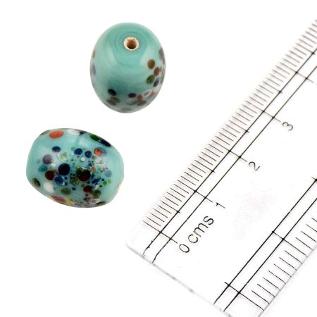 Mint Green Loose  Glass Jeweley Barrel Shaped Beads (Pack Of 12)