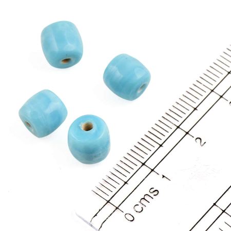 Light Blue Cylindrical Glass Spacer Loose Jewelry Beads (Pack Of 12)