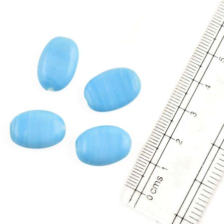 Light Blue Color Jewelry Oval Shape Loose Glass Beads (Pack Of 12)