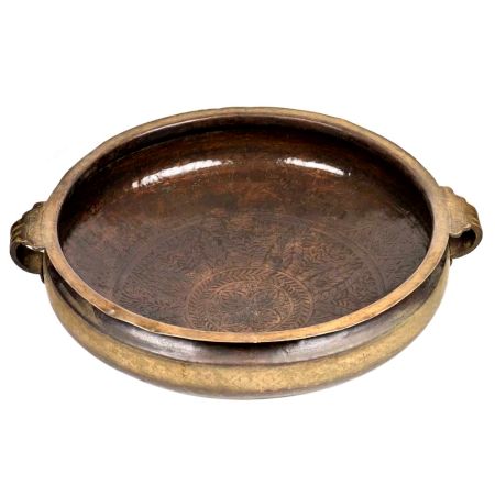 Bronze South Indian Bronze Urli Festival Cooking Vessel With Scroll Handles