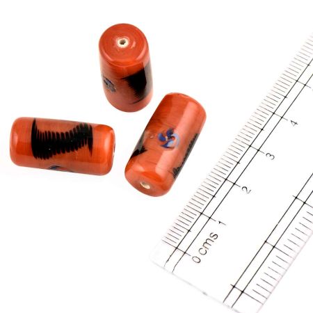 Orange Black Design Cylindical Loose Glass Beads Jewelry Accessories (12 in Pack)