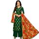 Bottle Green  Dress Material  In Jam Silk Kurta Cotton Bottom And Matching Maslin Dupatta
