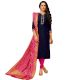 Navy Blue Upada Silk Kurta Pink Cotton Bottom Pink Banarsi Duppata Dress Material