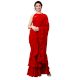 Red Women's Georgette Solid Ruffle Saree