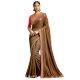 Brown Barfi Chinnon Silk Saree With Contrast Colour Heavy Embroidery Blouse