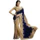 Navy Blue Beige Velvet & Net Saree With Blouse Piece