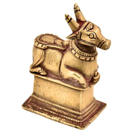 Carved Sitting Nandi Statue Brass Metal Statue