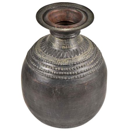 Indian Black Copper Hand Engraved Big Water Pot & Planter