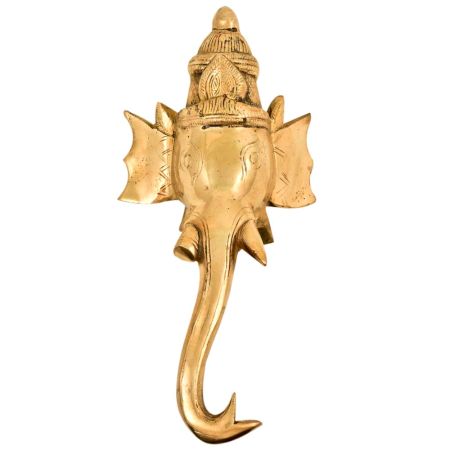 Golden Brass Ganpati Head And Trunk Wall Hanging