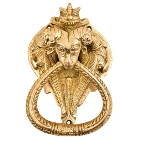 Handmade Golden Brass Demon Birds With Ram Head Door Knocker