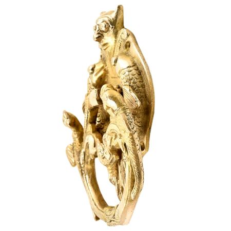 Golden Brass Bat Head Two Fishes With Peacock Statues On The Knocker Ring