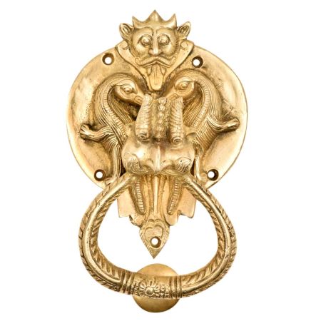 Hand Crafted Huge Demon Head With Ornate Door Brass Metal Door Knocker Ring