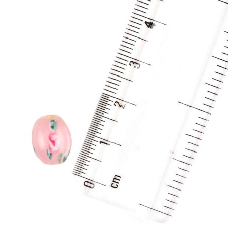 Pink Floal Delight Rondelle Shape Loose Glass Jewelry Craft Beads (12 in Pack)