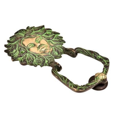 Brass Woman Head Door Knocker Greek God Grape Leafs Around Head