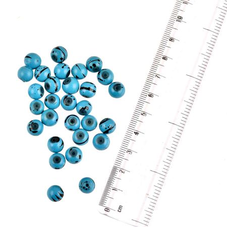 Black Painted Design Blue Round Spacer Glass Loose Jewelry Beads (12 in Pack)