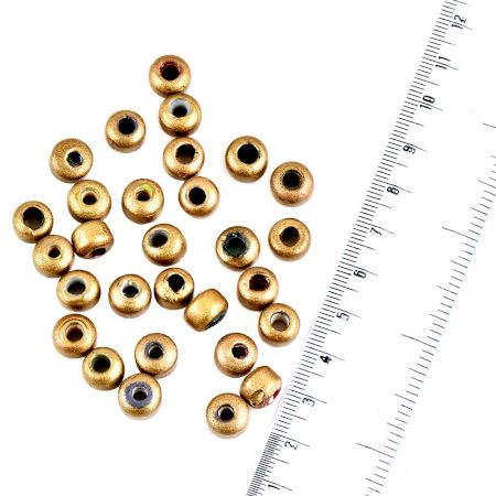 Hand Made Golden Donut Round Loose Glass Jewelry Beads (12 in Pack)