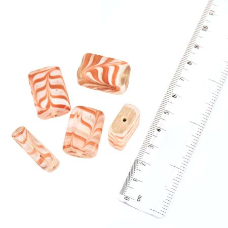 Loose Pillow Shape Glass Beads Rust and White Striped For Jewelry Making (12 in Pack)