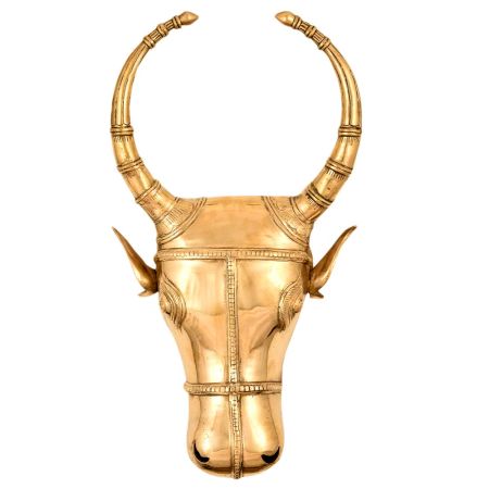 Etnic Indian Solid Brass Nandi Cow Bust Wall Decor