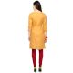 Pastel Orange Cotton Stitched Satin Fabric Kurtis With Full Cotton Inner