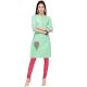 Sea Green Cotton Stitched Satin Fabric Kurtis With Full Cotton Inner