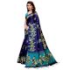 Navy Blue Kathak Women's Khadi Silk Printed Saree With Blouse Piece