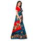 Blue With Red Kathak Women's Khadi Silk Printed Saree With Blouse Piece