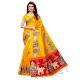 Yellow Bullock Cart Village Scene Women's Khadi Silk Printed Saree With Blouse Piece