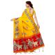 Yellow Bullock Cart Village Scene Women's Khadi Silk Printed Saree With Blouse Piece