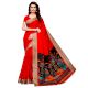 Red Khadi Silk Printed Kalamkari Saree With Tessle And Blouse Piece