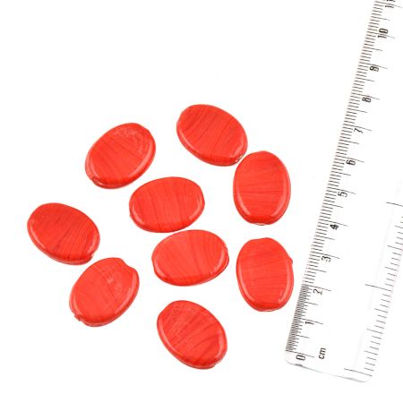 Scarlet Red Opaque Oval Shaped Loose Glass Beads For Jewelry Making (12 in Pack)