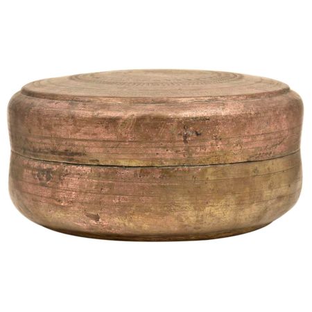 Handmade Antique Golden Round Brass Storage Box