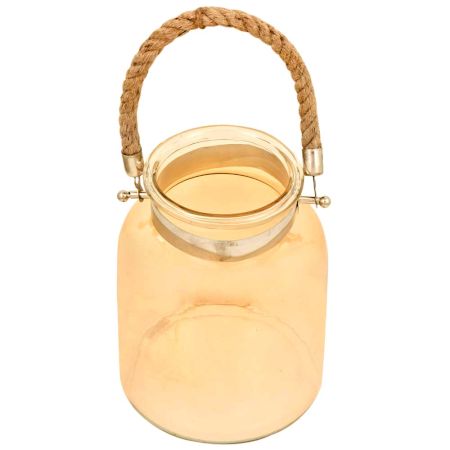 Indian Home Decoration Clear Glass Hurricane Candle Lantern with Rope Loop for Hanging