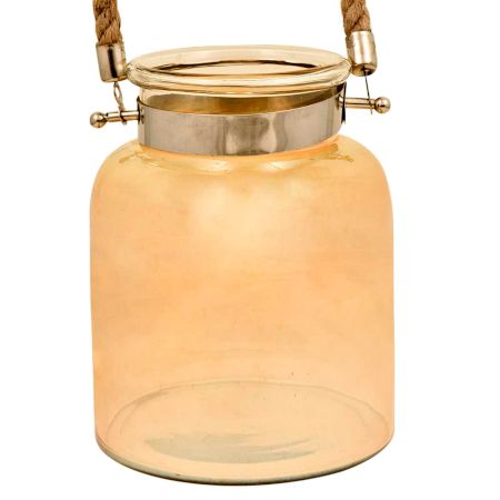 Indian Home Decoration Clear Glass Hurricane Candle Lantern with Rope Loop for Hanging