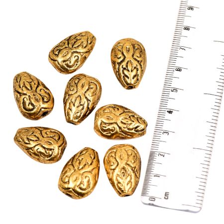 Golden Almond Oval Floral Spacer Aluminum Metal  Loose JewelryÂ Beads (5 in Pack)