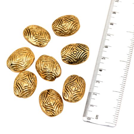 Golden Aluminum Loose Engraved Geometric Design Coin Oval Jewelry Beads (10 in Pack)