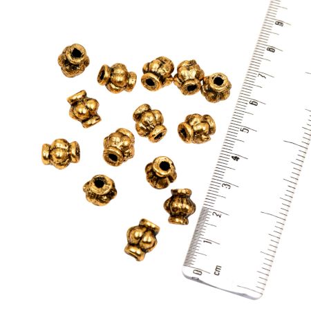 Golden Aluminium Metal Loose Concave Bicone Shape Embossed Design Jewelry Beads (4 in Pack)