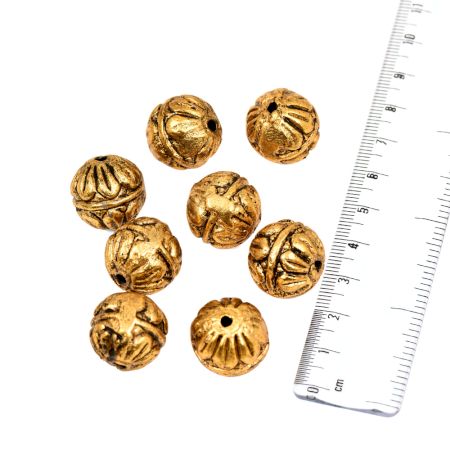 Round Carved Metal Gold Loose Aluvinium Beads For Jewelry Making (12 in Pack)