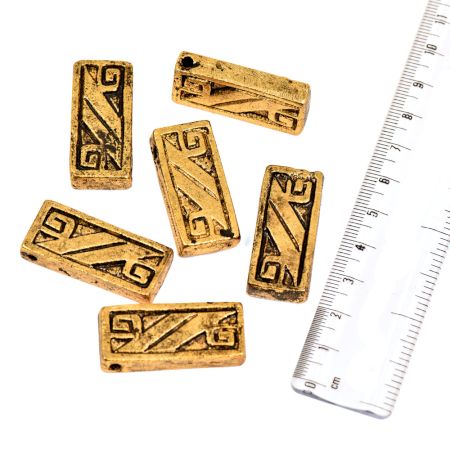 Golden Aluminum Loose Tribal Design Rectangle Cuboid Brick Jewelry Beads (10 in Pack)