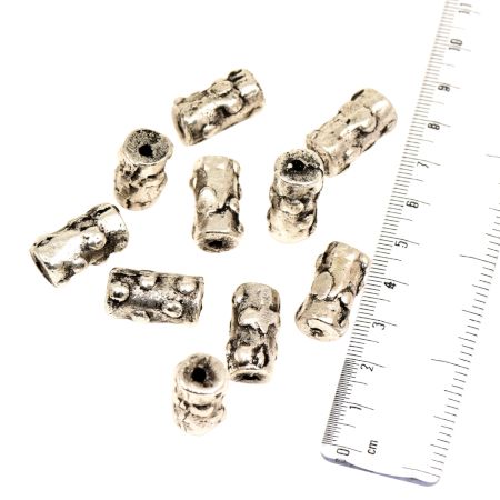 Loose Silver Barrel Drum Embossed Dots Aluminum Metal Beads Spacer Jewelry Beads (5 in Pack)