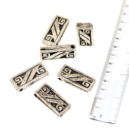 Silver Aluminum Loose Tribal Design Rectangle Cuboid Brick Jewelry Beads (5 in Pack)